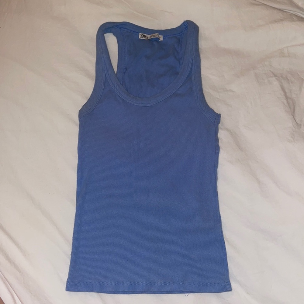 Zara Blue Ribbed Tank Top